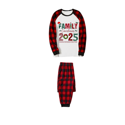 Red and Black Plaid Christmas Pajamas Set With Family Christmas 2025 Colorful Text Print