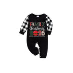 Black and White Plaid Short Sleeve Christmas Pajamas Set With Santa Motif Print