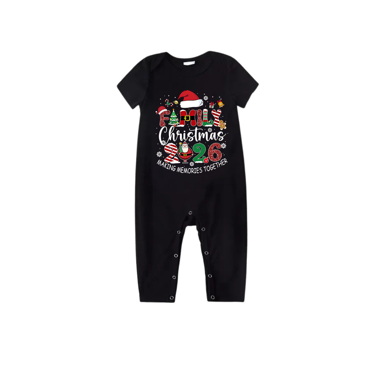 Red and Black Plaid Short Sleeve Christmas Pajamas Set With "Family Christmas 2026 Making Memories Together" Text Print