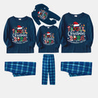 Navy & Sky Blue Plaid Christmas Pajamas Set With "Family Christmas 2026 Making Memories Together" Text Print