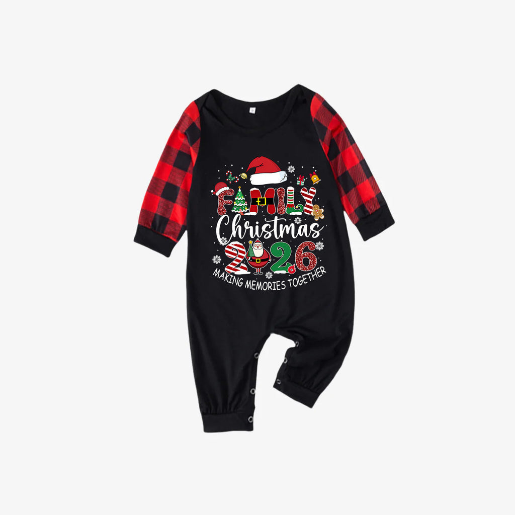Red and Black Plaid Christmas Pajamas Set With "Family Christmas 2026 Making Memories Together" Text Print