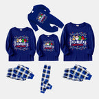 Navy & White Plaid Christmas Pajamas Set With Christmas Light and "2026 Family Christmas" Text Print