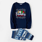 Joyful Blue Christmas Pajamas Set With Christmas Light and "2026 Family Christmas" Text Print