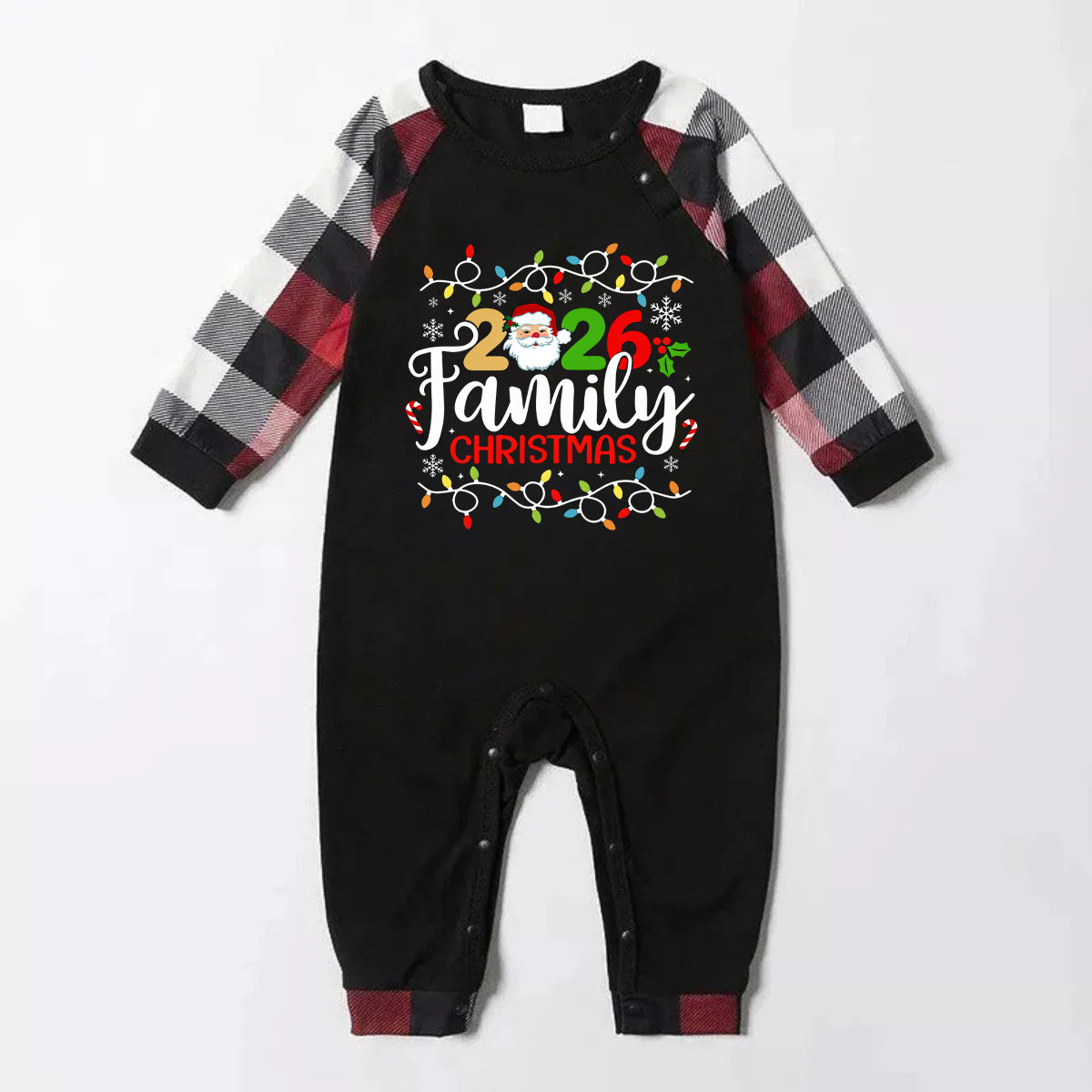 Red and Gray Plaid Christmas Pajamas Set With Christmas Light and "2026 Family Christmas" Text Print