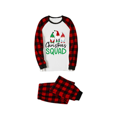 Red and Black Plaid Christmas Pajamas Set With “Christmas Squad” Cartoon Print