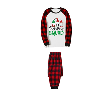 Red and Black Plaid Christmas Pajamas Set With “Christmas Squad” Cartoon Print
