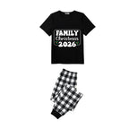 Black and White Plaid Short Sleeve Christmas Pajamas Set With Holiday Slogan Print