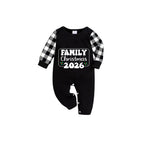 Black and White Plaid Short Sleeve Christmas Pajamas Set With Holiday Slogan Print