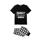 Black and White Plaid Short Sleeve Christmas Pajamas Set With Holiday Slogan Print