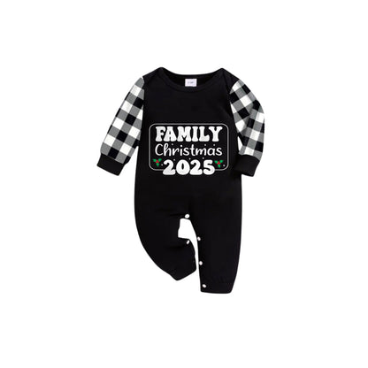 Black and White Plaid Short Sleeve Christmas Pajamas Set With Holiday Slogan Print