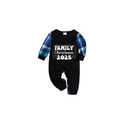 Blue and Green Plaid Christmas Pajamas Set With "FAMILY Christmas 2025" Text Print