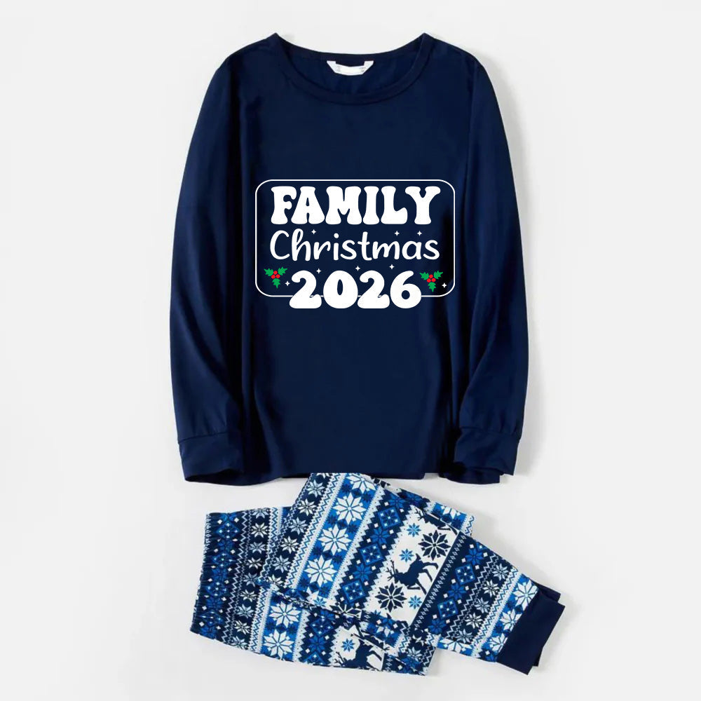 Joyful Blue Christmas Pajamas Set  With Family Matching Slogan Designs