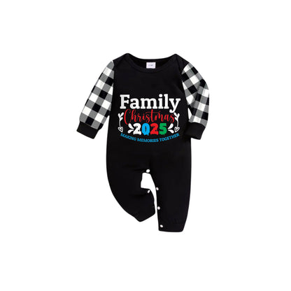 Black and White Plaid Short Sleeve Christmas Pajamas Set With Jolly Text