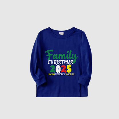 Christmas Family Matching Pajamas-Cozy Blue Pjs Set with "Family Christmas 2025"  Print