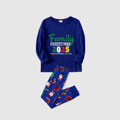 Christmas Family Matching Pajamas-Cozy Blue Pjs Set with "Family Christmas 2025"  Print