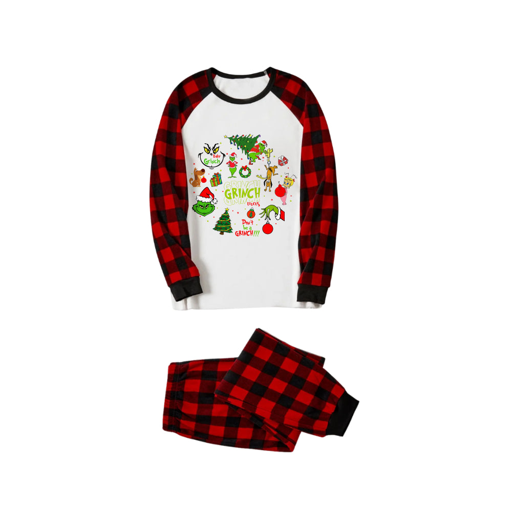 Red and Black Plaid Christmas Pajamas Set With Grinch and Christmas Pattern Print