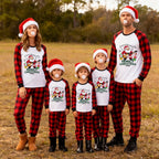 Red and Black Plaid Christmas Pajamas Set With Santa and "Family Christmas" Print