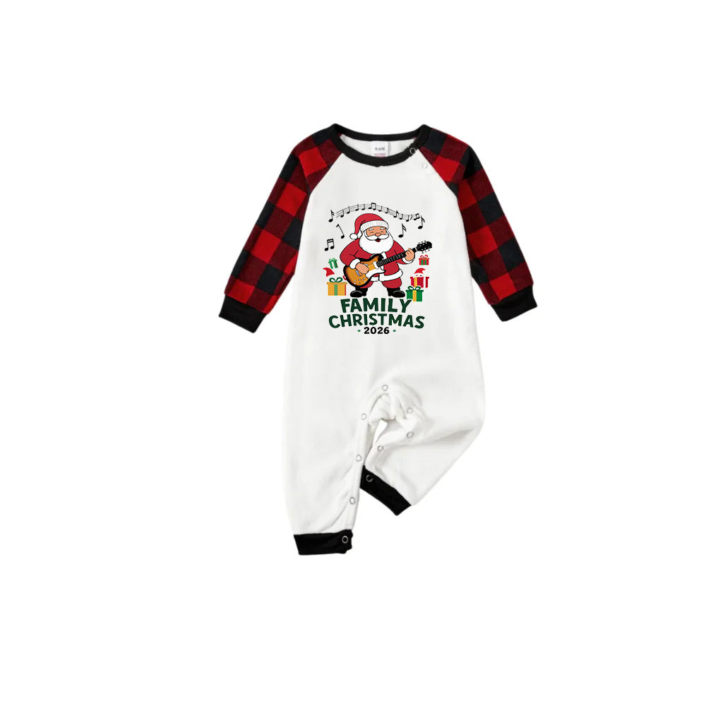 Red and Black Plaid Christmas Pajamas Set With Santa and "Family Christmas" Print