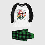Black Raglan Top Green Plaid Christmas Pajamas Set With "Merry Christmas 2026" and Santa Claus Print
