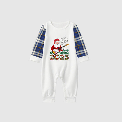 Christmas Family Matching Pajamas-Blue Raglan Top Blue Plaid Pants Pjs Set with Santa and "Family Christmas" Letter Print
