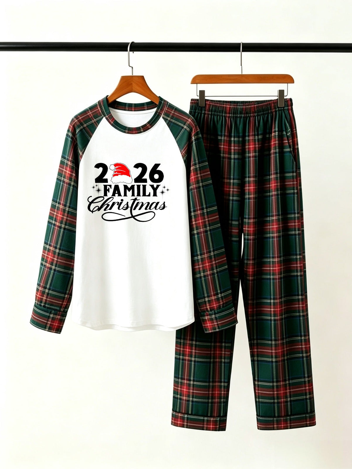 2026 Couple Christmas Santa Hat Print Matching Couple PJs Holiday Sleepwear
