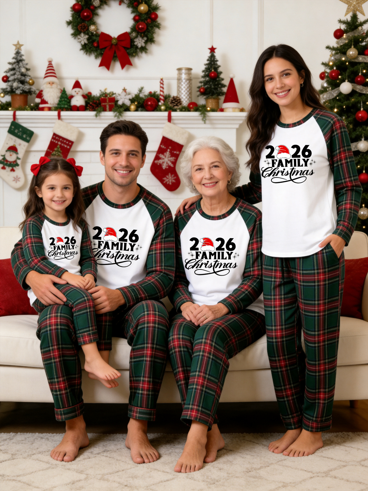 2026 Couple Christmas Santa Hat Print Matching Couple PJs Holiday Sleepwear