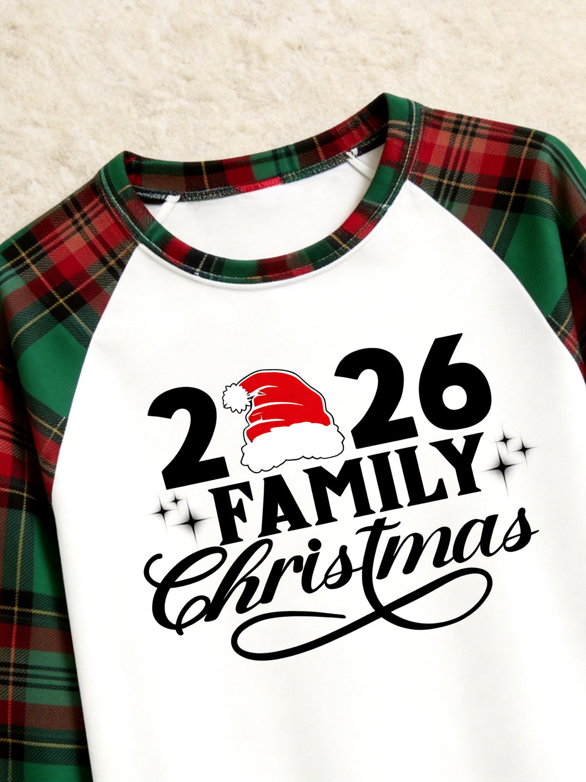 2026 Couple Christmas Santa Hat Print Tartan Plaid Matching Couple PJs Holiday Sleepwear