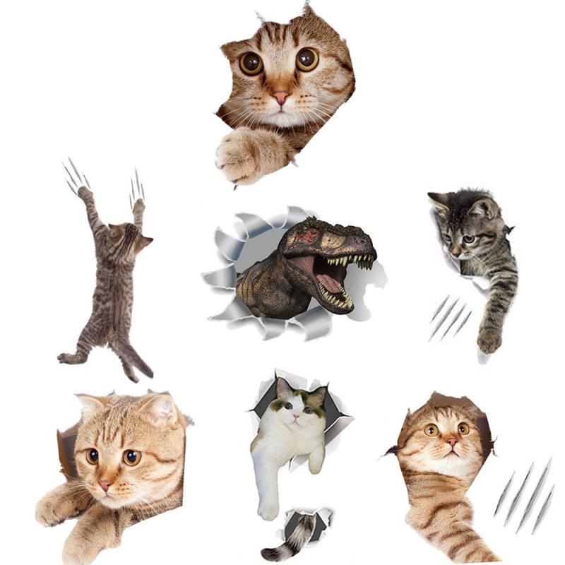 Cat Vivid 3D Smashed Switch Wall Sticker Bathroom Toilet Kicthen Decorative