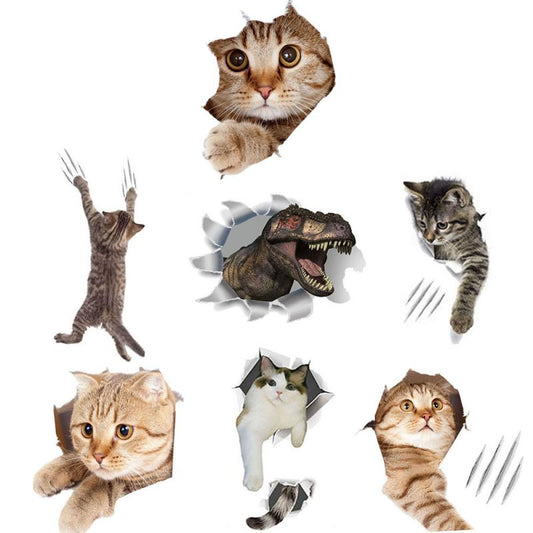 Cat Vivid 3D Smashed Switch Wall Sticker Bathroom Toilet Kicthen Decorative