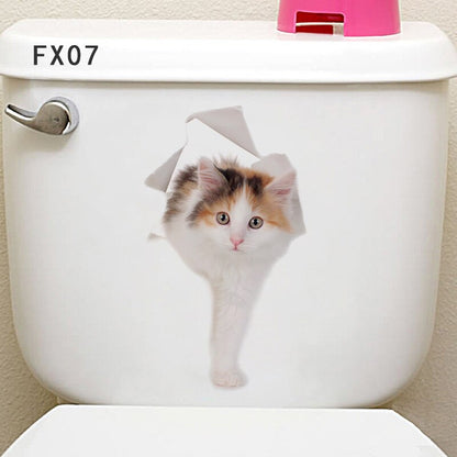 Cat Vivid 3D Smashed Switch Wall Sticker Bathroom Toilet Kicthen Decorative