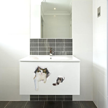Cat Vivid 3D Smashed Switch Wall Sticker Bathroom Toilet Kicthen Decorative