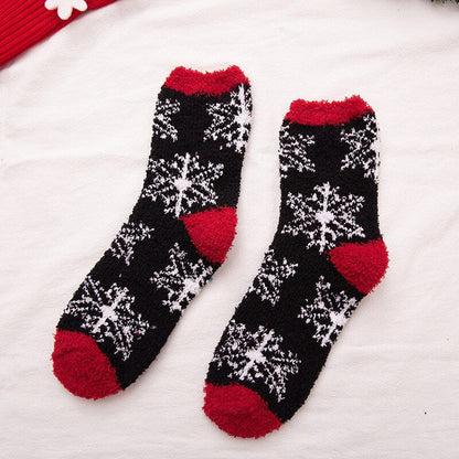 Christmas Women's Socks Coral Fleece Floor Cute Socks 6 pcs