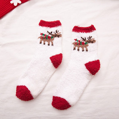 Christmas Women's Socks Coral Fleece Floor Cute Socks 6 pcs