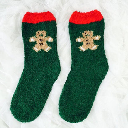 Christmas Women's Socks Coral Fleece Floor Cute Socks 6 pcs