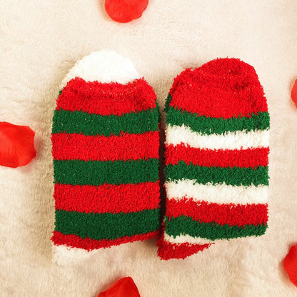 Christmas Women's Socks Coral Fleece Floor Cute Socks 6 pcs