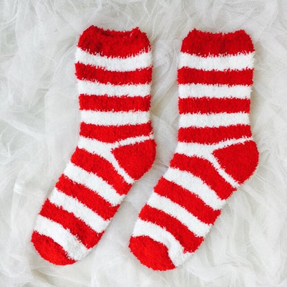 Christmas Women's Socks Coral Fleece Floor Cute Socks 6 pcs