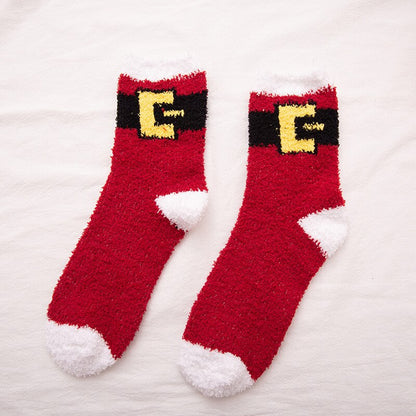 Christmas Women's Socks Coral Fleece Floor Cute Socks 6 pcs