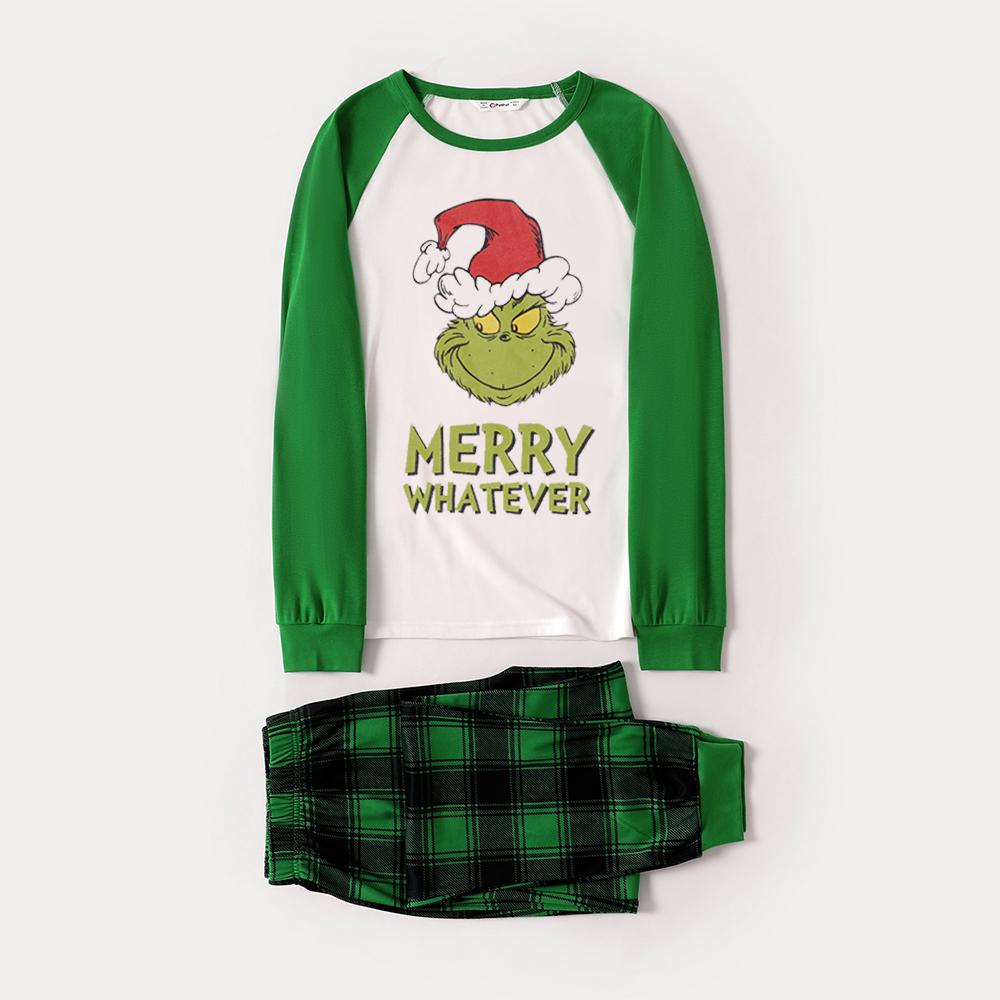 Christmas Cartoon and 'Merry Whatever' Letter Print Family Matching Raglan Long-sleeve Pajamas Sets