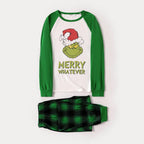 Christmas Cartoon and 'Merry Whatever' Letter Print Family Matching Raglan Long-sleeve Pajamas Sets