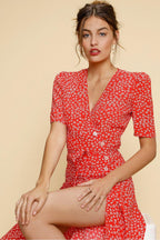 Floral Short Sleeve V-Neck Midi Dress