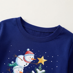 Navy & White Plaid Christmas Pajamas Set with Snowman & Christmas Tree Print
