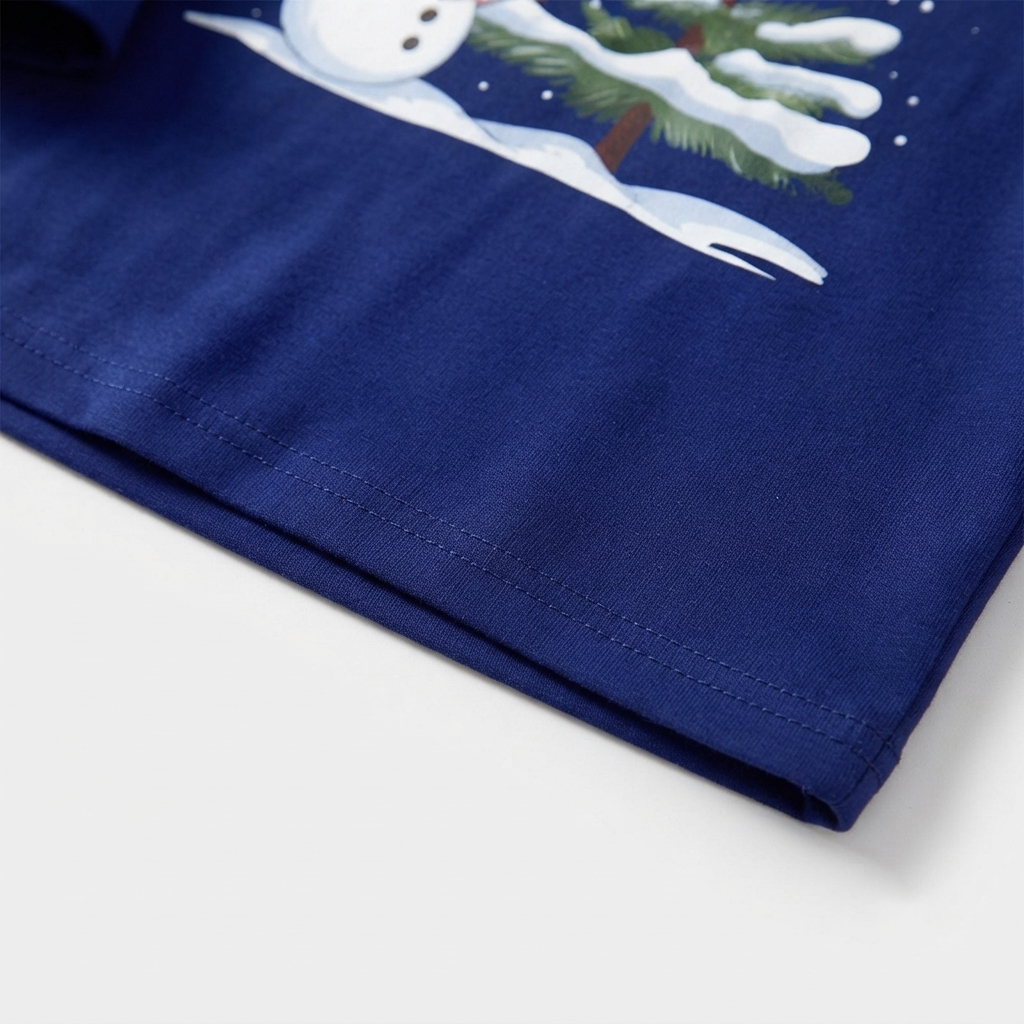 Navy & White Plaid Christmas Pajamas Set with Snowman & Christmas Tree Print
