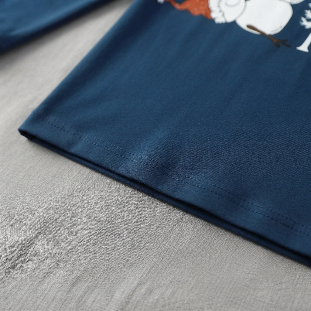 "Let it Snow" Slogan and Snowman Printed Blue Plaid Christmas Couple Matching Pajamas