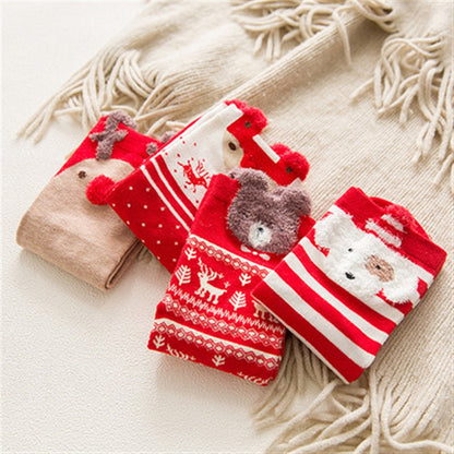 Women kids Winter Christmas Socks David's Deer Cotton Cartoon 4pcs
