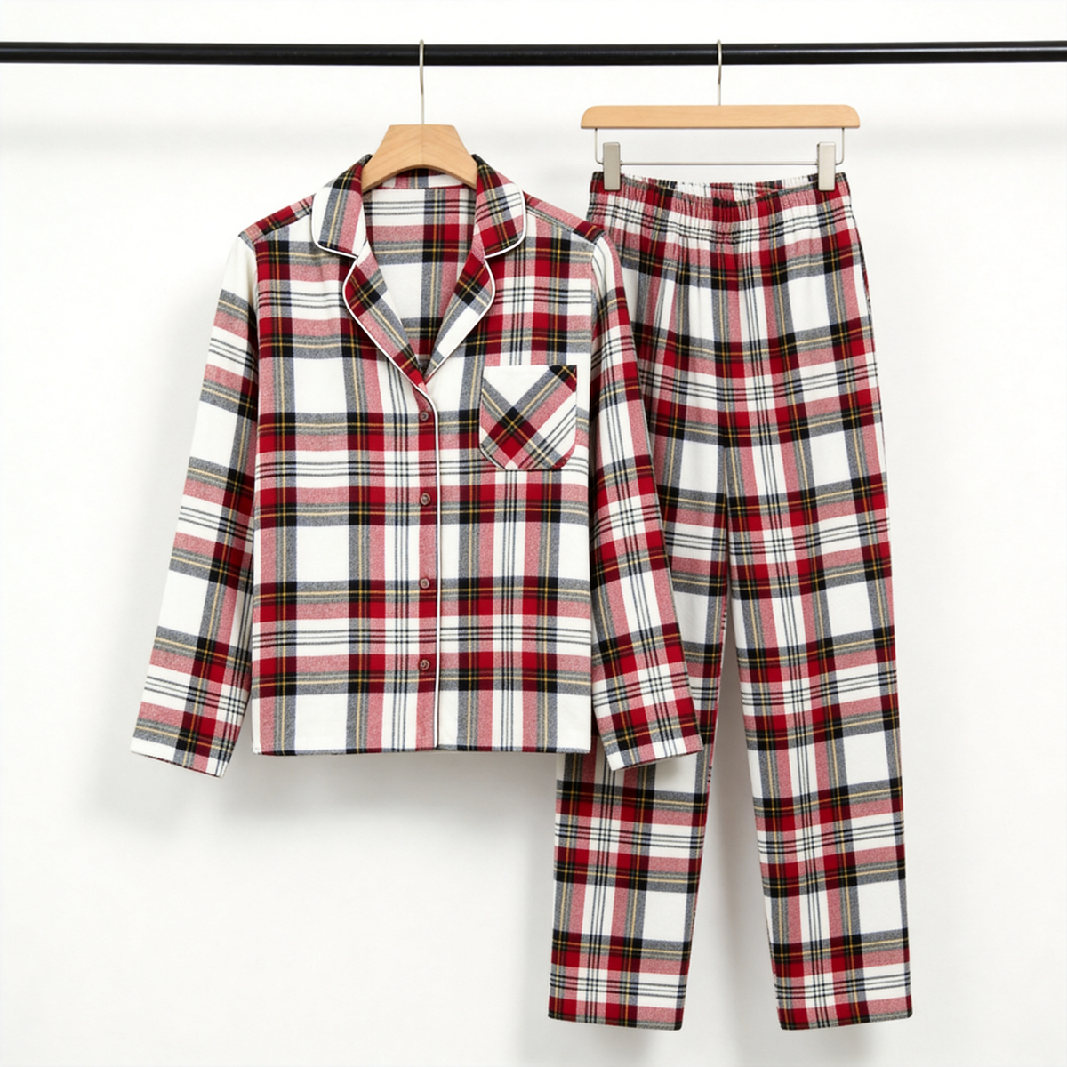 Holiday Family Red Plaid Button-Front Matching Pajamas Set