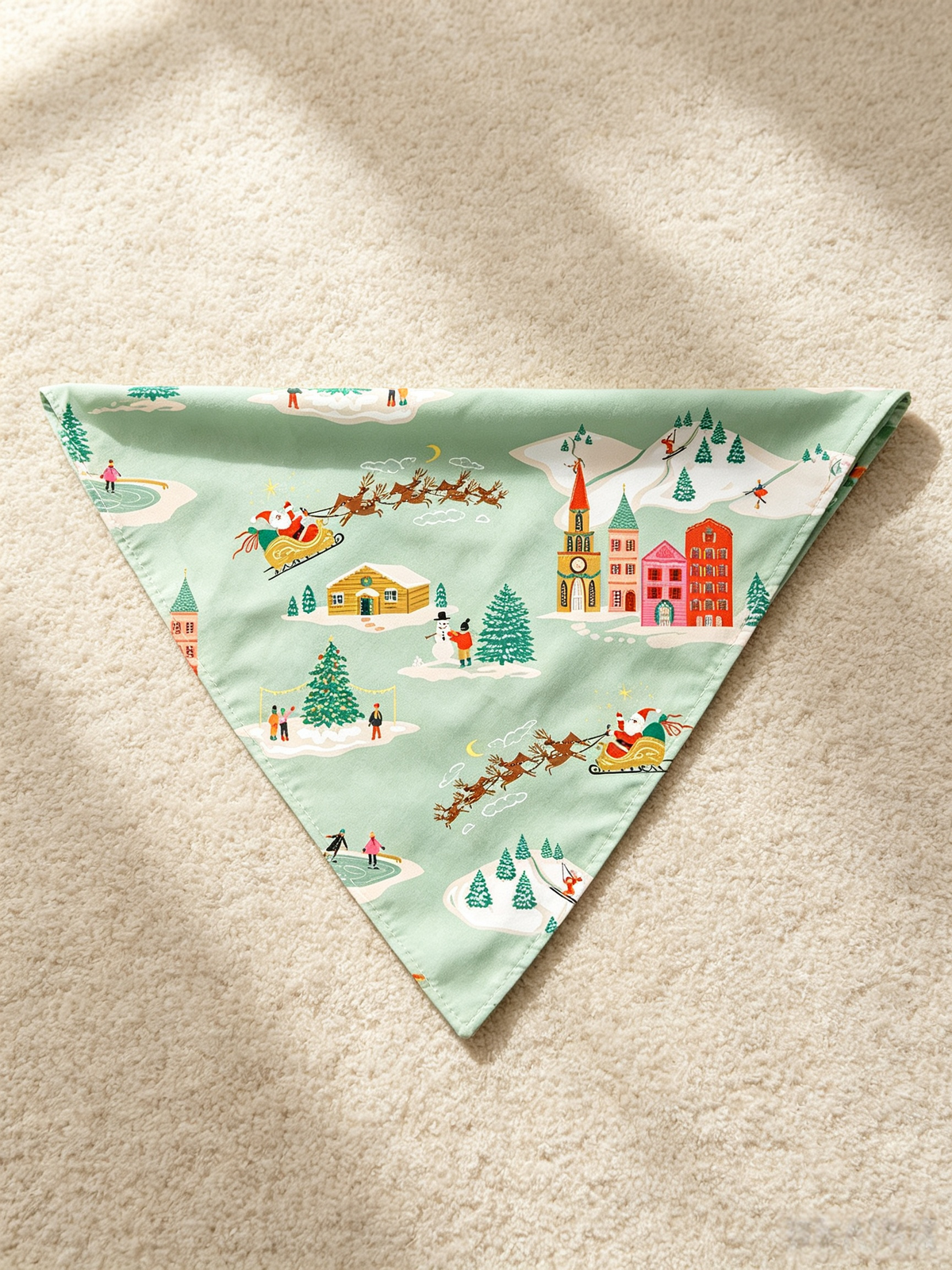 Festive Mint Santa Sleigh & Snowy Village Women Christmas Pajamas