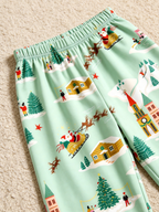 Festive Mint Santa Sleigh & Snowy Village Women Christmas Pajamas