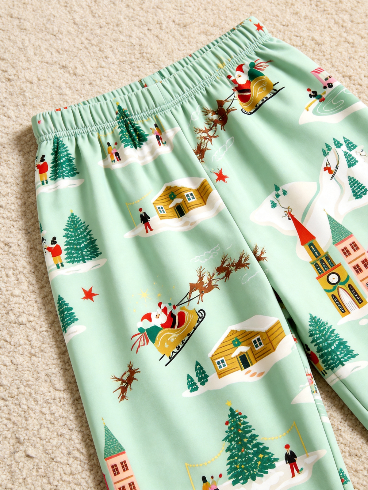 Festive Mint Santa Sleigh & Snowy Village Women Christmas Pajamas