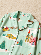 Festive Mint Santa Sleigh & Snowy Village Women Christmas Pajamas