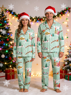 Festive Mint Santa Sleigh & Snowy Village Women Christmas Pajamas